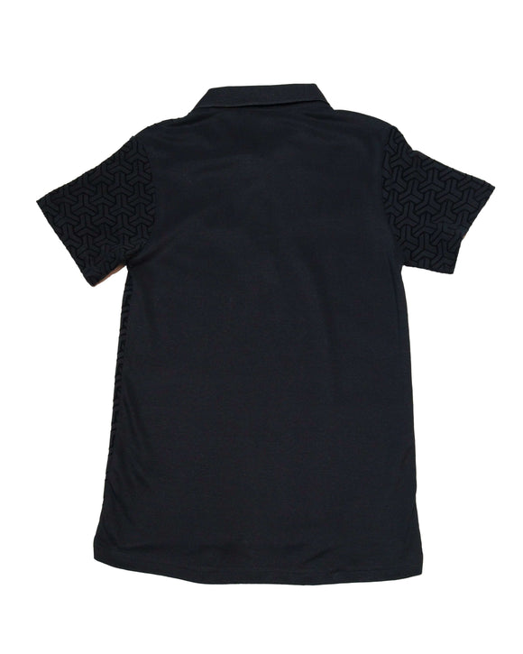 Black Flock Print Zipneck Polo Nawao.com