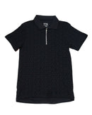 Black Flock Print Zipneck Polo Nawao.com