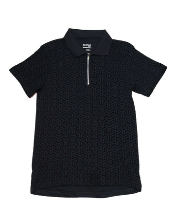 Black Flock Print Zipneck Polo Nawao.com