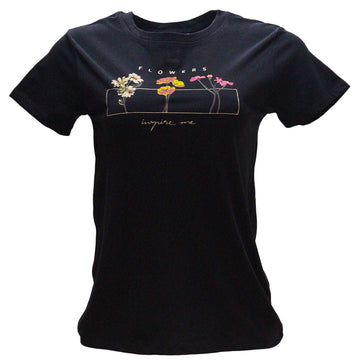 Black Floral Printed T Shirt Nawao.com