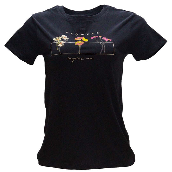 Black Floral Printed T Shirt Nawao.com