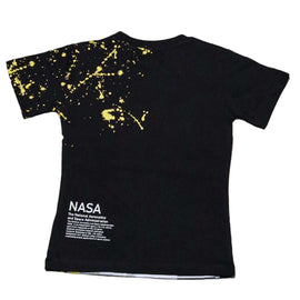 Black Foil Print Short Sleeve Tshirt Nawao.com