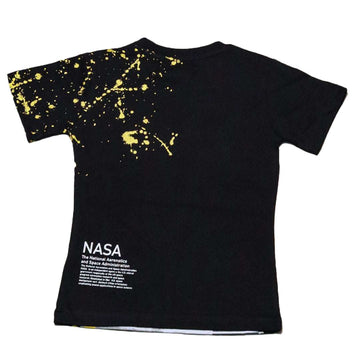 Black Foil Print Short Sleeve Tshirt Nawao.com