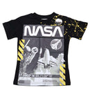 Black Foil Print Short Sleeve Tshirt Nawao.com