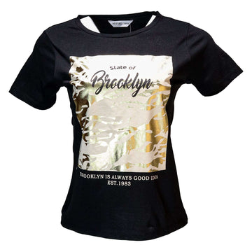 Black Foil Printed T Shirt Nawao.com