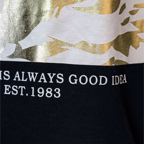 Black Foil Printed T Shirt Nawao.com