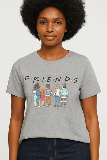 Black Friends Embroidered T Shirt Black Nawao.com