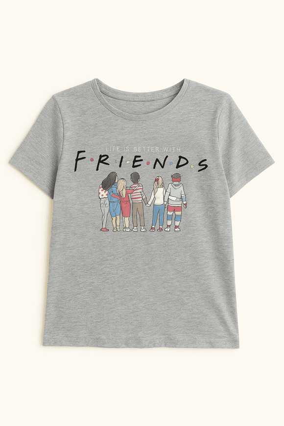 Black Friends Embroidered T Shirt Black Nawao.com