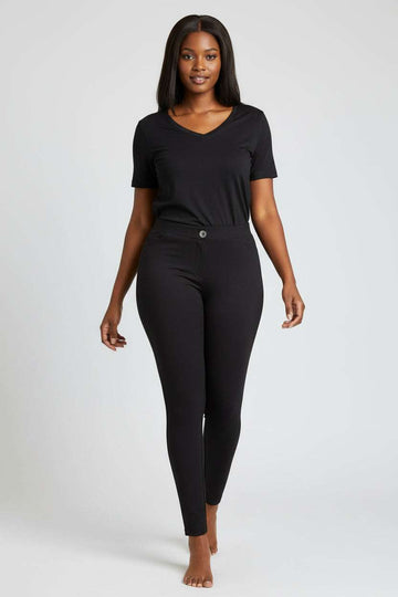 Black Full Length Legging With Button Nawao.com