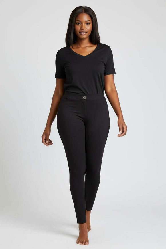 Black Full Length Legging With Button Nawao.com
