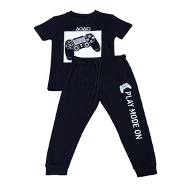 Black Game T Shirt And Long Pant Pyjama Set Nawao.com