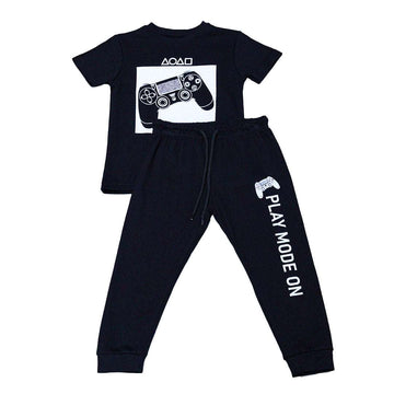Black Game T Shirt And Long Pant Pyjama Set Nawao.com