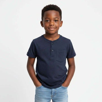 Black Henley Short Sleeve Tee  Black Nawao.com