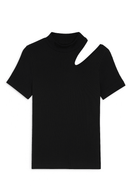 Black High Neck Cutout Detailed T Shirt Black Nawao.com