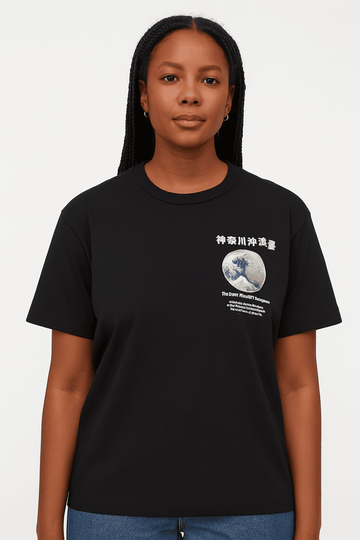 Black Hokusai Printed T Shirt Black Nawao.com