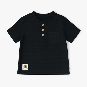 Black Jacquard Henley Tshirt Nawao.com