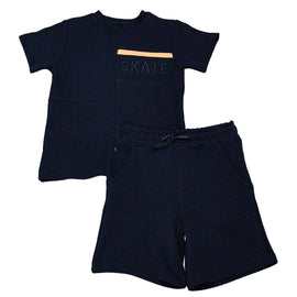Black Jacquard Skate Paneled T Shirt And Shorts Set Black 5 6 Years Nawao.com