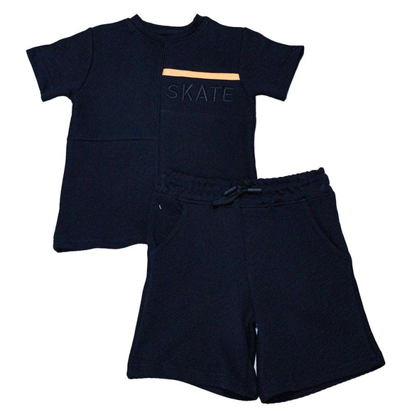 Black Jacquard Skate Paneled T Shirt And Shorts Set Black 5 6 Years Nawao.com