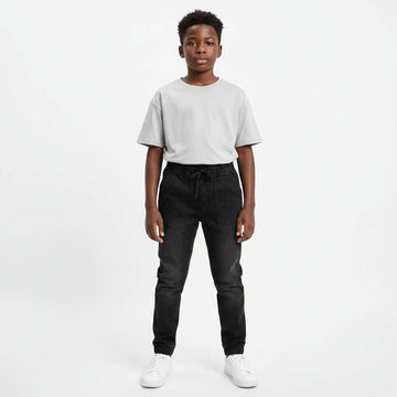 Black Knit Denim Baggy Jeans Black Nawao.com