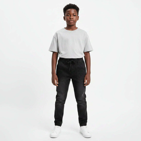 Black Knit Denim Baggy Jeans Black Nawao.com