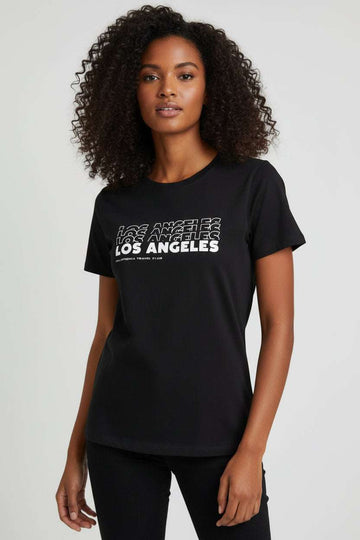 Black Los Angeles Printed T Shirt Black Uk8 Nawao.com