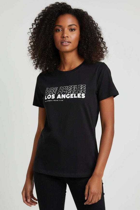 Black Los Angeles Printed T Shirt Black Uk8 Nawao.com