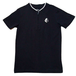 Black Mandarin Collar Zipneck Polo Nawao.com