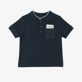 Black Mandarin Pique Polo Nawao.com