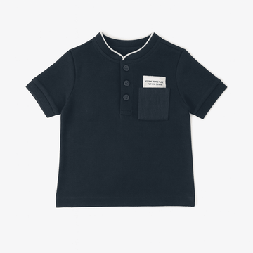 Black Mandarin Pique Polo Nawao.com