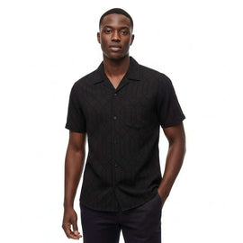 Black Mens Emb Casual Shirt Nawao.com