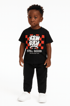 Black New Day Printed Short Sleeve T Shirt Nawao.com