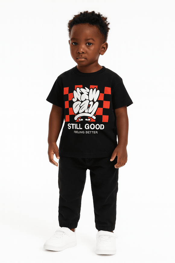 Black New Day Printed Short Sleeve T Shirt Nawao.com