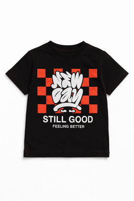 Black New Day Printed Short Sleeve T Shirt Nawao.com
