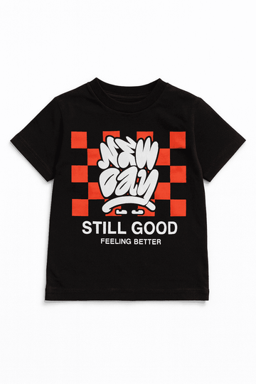 Black New Day Printed Short Sleeve T Shirt Nawao.com