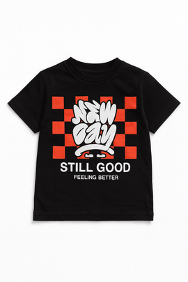 Black New Day Printed Short Sleeve T Shirt Nawao.com