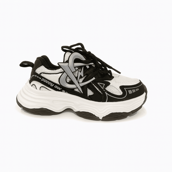 Black Overlayed Chunky Sneakers Nawao.com