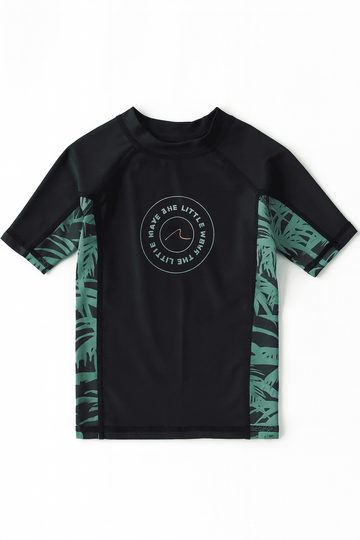 Black Palm Print Rash Guard T Shirt Nawao.com