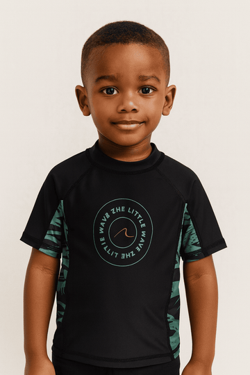 Black Palm Print Rash Guard T Shirt Nawao.com