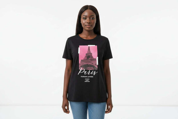 Black Paris Foil T Shirt Nawao.com
