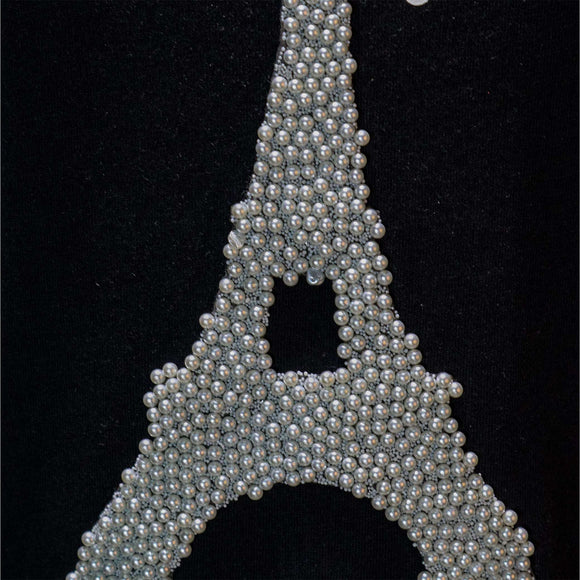 Black Paris Pearl Embellished T Shirt Nawao.com