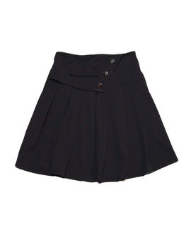 Black Pleated Skirts With Front Buttons Nawao.com
