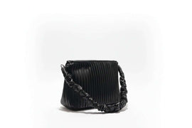 Black Pleated Textured Day Bag Nawao.com