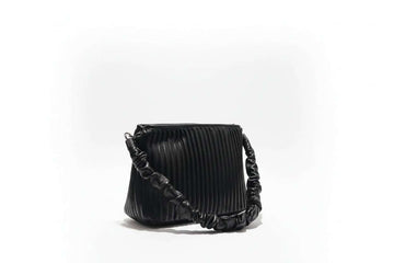 Black Pleated Textured Day Bag Nawao.com