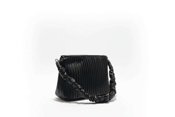 Black Pleated Textured Day Bag Nawao.com
