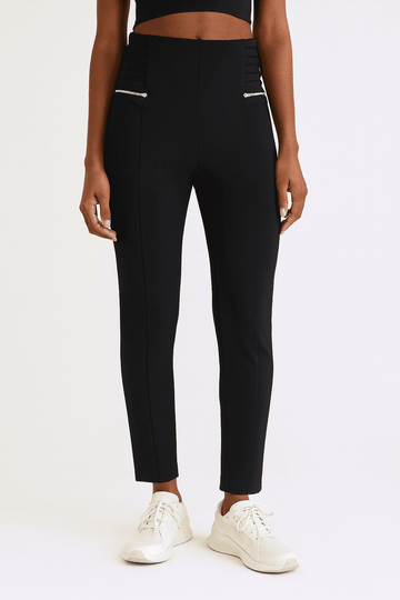 Black Ponti Side Zipper Detail Leggings Nawao.com