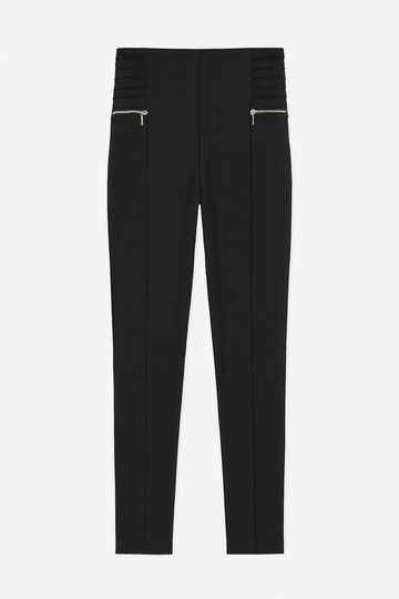Black Ponti Side Zipper Detail Leggings Nawao.com