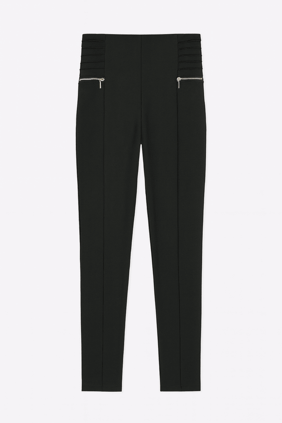 Black Ponti Side Zipper Detail Leggings Nawao.com