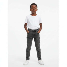 Black Pullon Knit Denim Biker Knee Jeans Black Nawao.com