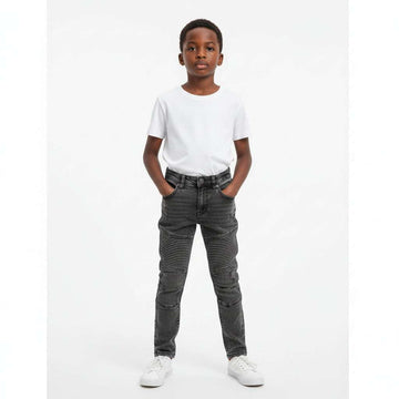 Black Pullon Knit Denim Biker Knee Jeans Black Nawao.com