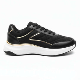 Black Quilt Lace Up Sneaker Black Nawao.com